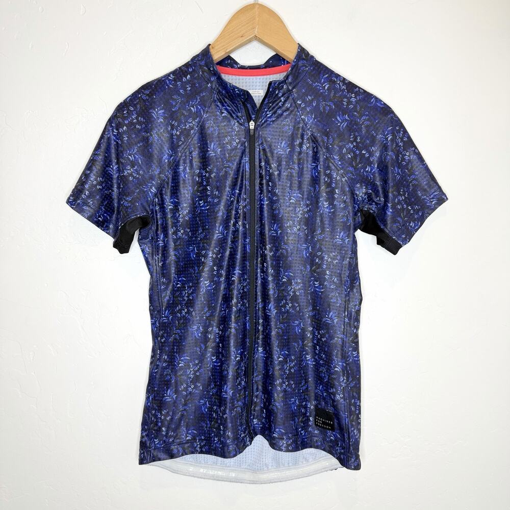 Machines For Freedom Shirt Sleeve Pocket Cycling Hersey Womens Large Blue Floral